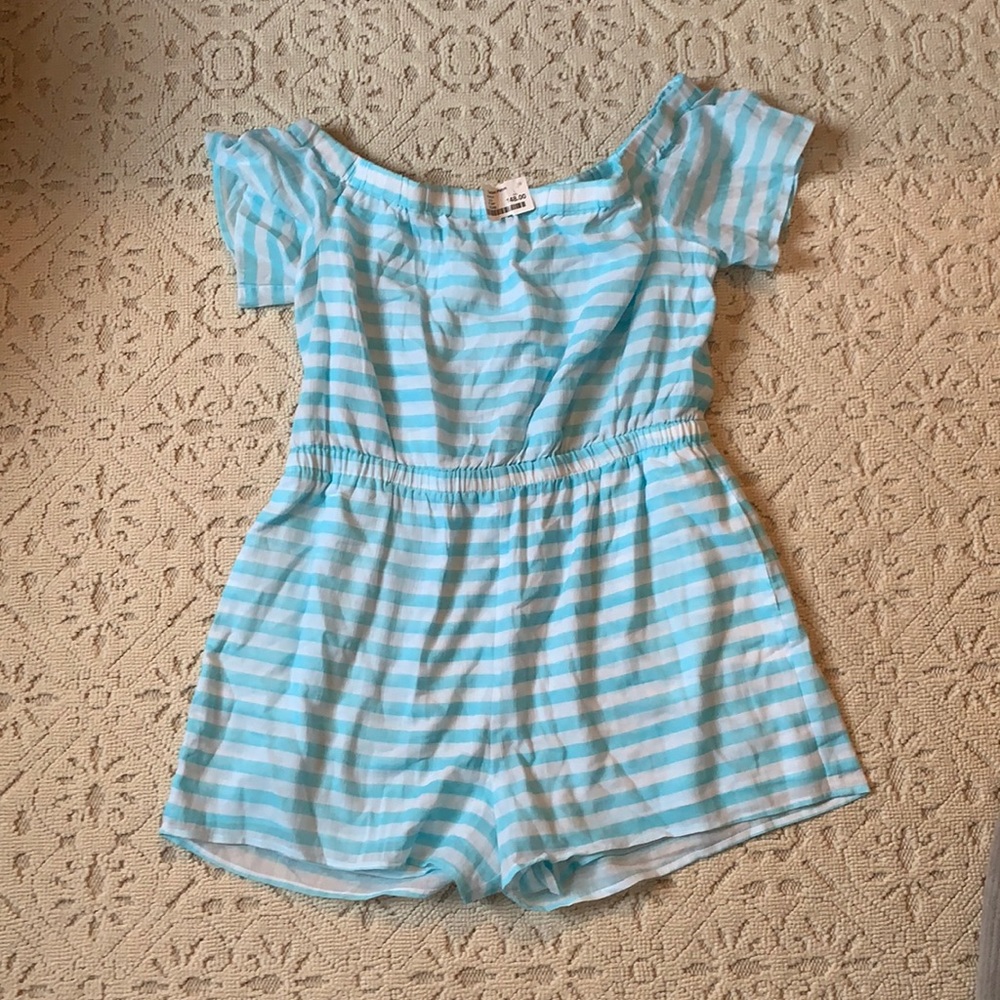 Sail to Sable blue/White striped cotton Romper
